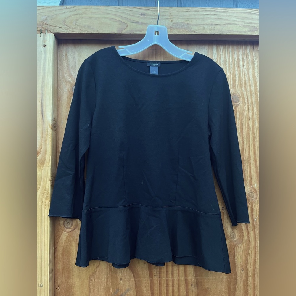 Black, Medium Ann Taylor Top, Peplum Waist, 3/4 Sleeve
